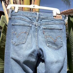 Levi’s 505 Straight Leg Mid Rise Women’s Cotton Jeans Western Embroidered Pocket